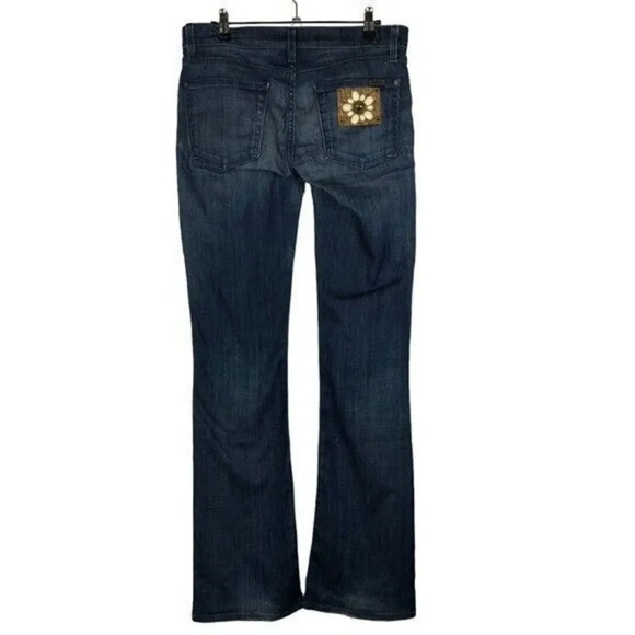 7 For All Mankind Dark Blue Bootcut Y2K Flower Patch Pocket Jeans 27 - Picture 1 of 5